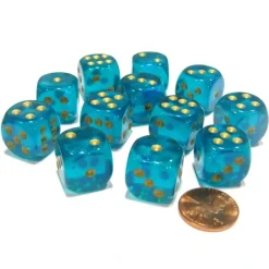 Dice-Borealis 16mm D6 Chessex Dice Block (12 Dice) - Teal with Gold Pips - Your Source for Gaming Essentials