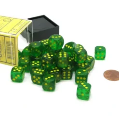Dice-Borealis 12mm D6 Chessex Dice Block (36 Dice) - Maple Green with Yellow Pips - Your Source for Gaming Essentials