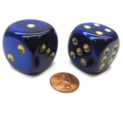 Dice>Borealis 30mm Large D6 Chessex Dice, 2 Pieces - Royal Purple with Gold Pips - Your Source for Gaming Essentials