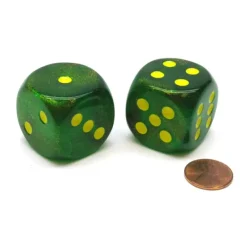Dice>Borealis 30mm Large D6 Chessex Dice, 2 Pieces - Maple Green with Yellow Pips - Your Source for Gaming Essentials