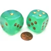 Dice>Borealis 30mm Large D6 Chessex Dice, 2 Pieces - Light Green with Gold Pips - Your Source for Gaming Essentials