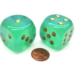 Dice>Borealis 30mm Large D6 Chessex Dice, 2 Pieces - Light Green with Gold Pips - Your Source for Gaming Essentials
