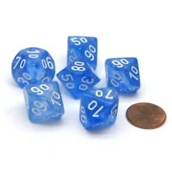 Dice-Borealis 16mm Tens D10 (00-90) Dice, 6 Pieces - Sky Blue with White Numbers - Your Source for Gaming Essentials