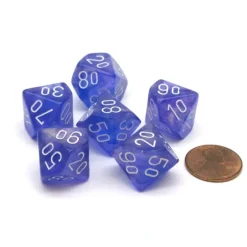 Dice-Borealis 16mm Tens D10 (00-90) Dice, 6 Pieces - Purple with White Numbers - Your Source for Gaming Essentials