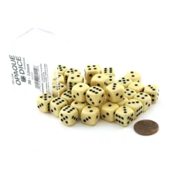 Dice>Case of 36 Deluxe Opaque Small 12mm Round Edge Dice - Ivory with Black Pips - Your Source for Gaming Essentials