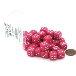 Dice>Case of 36 Deluxe Opaque Small 12mm Round Edge Dice - Pink with White Pips - Your Source for Gaming Essentials