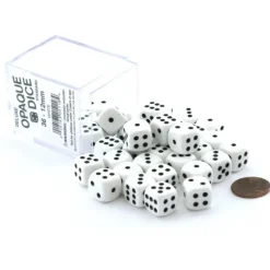 Dice>Case of 36 Deluxe Opaque Small 12mm Round Edge Dice - White with Black Pips - Your Source for Gaming Essentials
