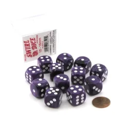Dice-Case of 12 Deluxe Swirl 16mm Round Edge Dice - Purple with White Pips - Your Source for Gaming Essentials
