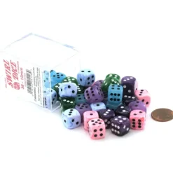 Dice>Case of 36 Deluxe Swirl Small 12mm Round Edge Dice - Assorted Colors - Your Source for Gaming Essentials