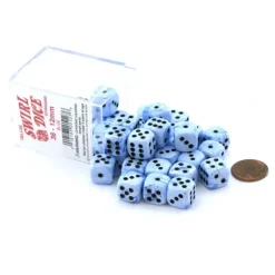 Dice>Case of 36 Deluxe Swirl Small 12mm Round Edge Dice - Blue with Black Pips - Your Source for Gaming Essentials