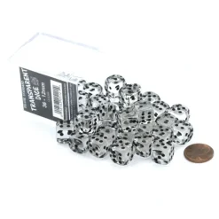 Dice>Case of 36 Deluxe Transparent Small 12mm Round Edge Dice - Clear with Black Pips - Your Source for Gaming Essentials