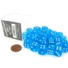 Dice>Case of 36 Deluxe Transparent Small 12mm Round Edge Dice - Turquoise with White - Your Source for Gaming Essentials