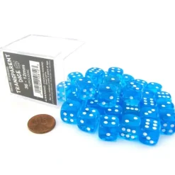 Dice>Case of 36 Deluxe Transparent Small 12mm Round Edge Dice - Turquoise with White - Your Source for Gaming Essentials