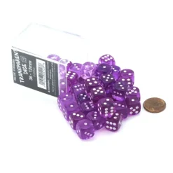 Dice>Case of 36 Deluxe Transparent Small 12mm Round Edge Dice - Purple with White - Your Source for Gaming Essentials