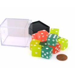 Dice>Case with 12 16mm Glow in the Dark Dice - 4 Each of Lemon Lime and Peach Colors - Your Source for Gaming Essentials