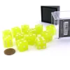 Dice>Case with 12 16mm Glow in the Dark Dice - Lemon Color with White Pips - Your Source for Gaming Essentials