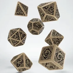 Dice>Celtic Dice Set 3D Beige/Black Set (7) - Your Source for Gaming Essentials