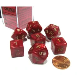 Dice>Cheater's Polyhedral 7-Dice Chessex Set - Pearlescent Red with Gold Numbers - Your Source for Gaming Essentials