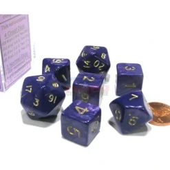 Dice>Cheater's Polyhedral 7-Dice Chessex Set - Pearlescent Purple with Gold Numbers - Your Source for Gaming Essentials