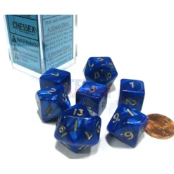 Dice>Cheater's Polyhedral 7-Dice Chessex Set - Pearlescent Blue with Gold Numbers - Your Source for Gaming Essentials