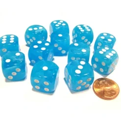 Dice>Cirrus 16mm D6 Chessex Dice Block (12 Dice) - Light Blue with White Pips - Your Source for Gaming Essentials