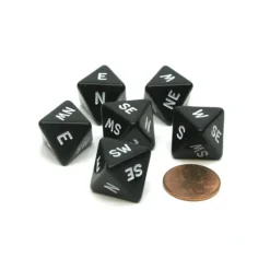 Dice>Compass Cardinal Direction D8 Chessex Dice, 6 Pieces - Black with White Letters - Your Source for Gaming Essentials
