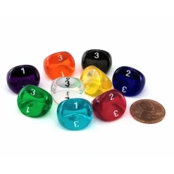 Dice>D3 Dice, Translucent 3-Sided Dice, 6 Pieces - Choose your color - Your Source for Gaming Essentials