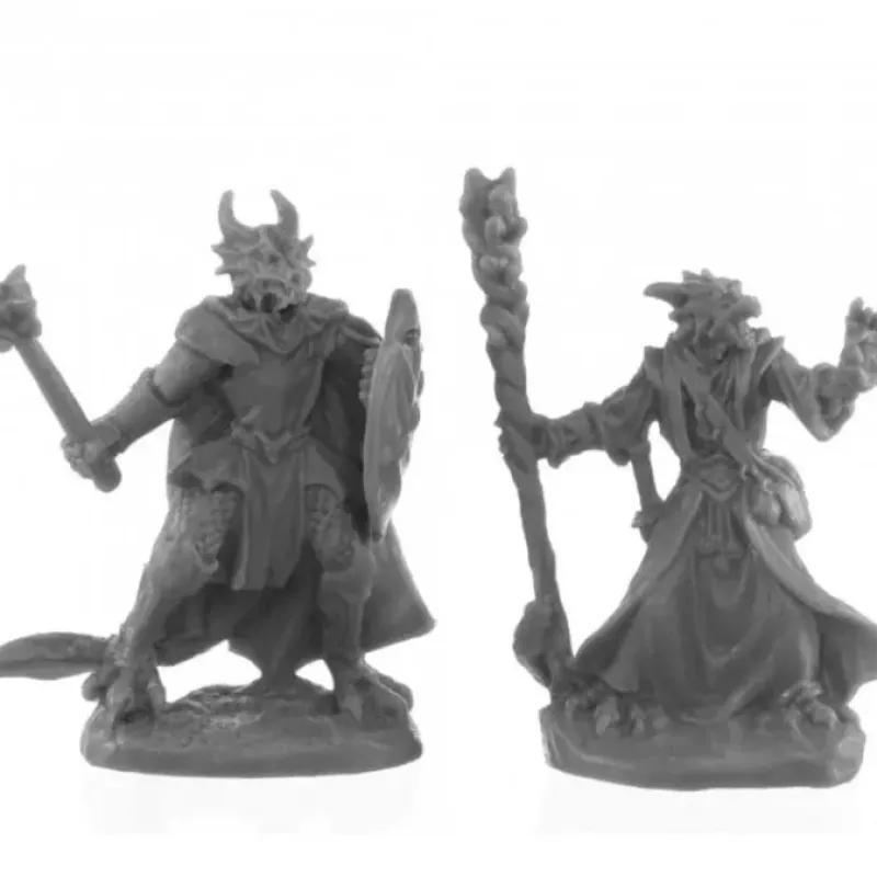 Tabletop Miniatures-Dragonfolk Wizard and Cleric #44144 Bones Black Unpainted Plastic Figures - Your Source for Gaming Essentials