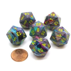 Dice>Festive 20 Sided D20 Chessex Dice, 6 Pieces - Mosaic with Yellow Numbers - Your Source for Gaming Essentials