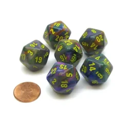 Dice>Festive 20 Sided D20 Chessex Dice, 6 Pieces - Rio with Yellow Numbers - Your Source for Gaming Essentials