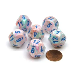 Dice>Festive 18mm 12 Sided D12 Chessex Dice, 6 Pieces - Pop Art with Blue Numbers - Your Source for Gaming Essentials