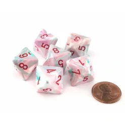 Dice>Festive 15mm 8 Sided D8 Chessex Dice, 6 Pieces - Pop Art with Red Numbers - Your Source for Gaming Essentials