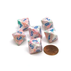 Dice>Festive 15mm 8 Sided D8 Chessex Dice, 6 Pieces - Pop Art with Blue Numbers - Your Source for Gaming Essentials