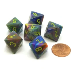 Dice>Festive 15mm 8 Sided D8 Chessex Dice, 6 Pieces - Rio with Yellow - Your Source for Gaming Essentials