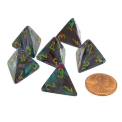 Dice>Festive 18mm 4 Sided D4 Chessex Dice, 6 Pieces - Mosaic with Yellow - Your Source for Gaming Essentials