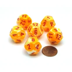 Dice>Festive 18mm 12 Sided D12 Chessex Dice, 6 Pieces - Sunburst with Red Numbers - Your Source for Gaming Essentials