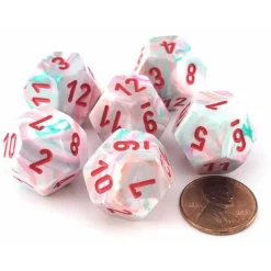 Dice>Festive 18mm 12 Sided D12 Chessex Dice, 6 Pieces - Pop Art with Red Numbers - Your Source for Gaming Essentials