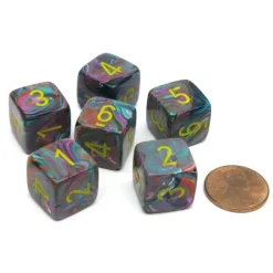 Dice>Festive 15mm 6 Sided D6 Chessex Dice, 6 Pieces - Mosaic with Yellow Numbers - Your Source for Gaming Essentials