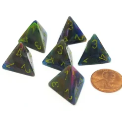 Dice>Festive 18mm 4 Sided D4 Chessex Dice, 6 Pieces - Rio with Yellow - Your Source for Gaming Essentials