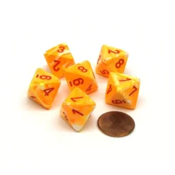 Dice>Festive 15mm 8 Sided D8 Chessex Dice, 6 Pieces - Sunburst with Red Numbers - Your Source for Gaming Essentials