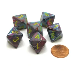 Dice>Festive 15mm 8 Sided D8 Chessex Dice, 6 Pieces - Mosaic with Yellow - Your Source for Gaming Essentials