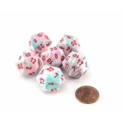 Dice>Festive 18mm 20 Sided D20 Chessex Dice, 6 Pieces - Pop Art with Red Numbers - Your Source for Gaming Essentials