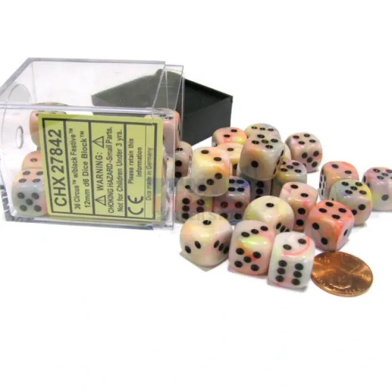 Dice-Festive 12mm D6 Chessex Dice Block (36 Dice) - Circus with Black Pips - Your Source for Gaming Essentials