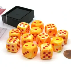 Dice>Festive 16mm D6 Chessex Dice Block (12 Die) - Sunburst with Red Pips - Your Source for Gaming Essentials