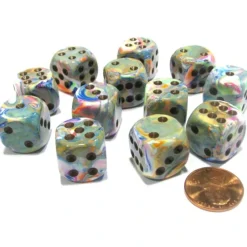 Dice>Festive 16mm D6 Chessex Dice Block (12 Dice) - Vibrant with Brown Pips - Your Source for Gaming Essentials