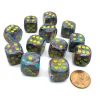 Dice>Festive 16mm D6 Chessex Dice Block (12 Dice) - Mosaic with Yellow Numbers - Your Source for Gaming Essentials