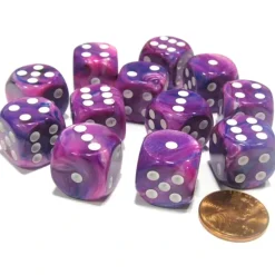 Dice>Festive 16mm D6 Chessex Dice Block (12 Dice) - Violet with White Pips - Your Source for Gaming Essentials