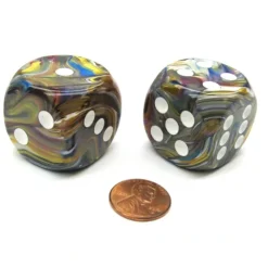 Dice>Festive 30mm Large D6 Chessex Dice, 2 Pieces - Carousel with White Pips - Your Source for Gaming Essentials