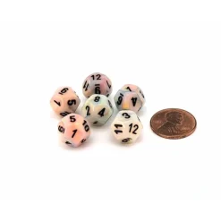 Dice>Festive 12mm Mini 12 Sided D12 Dice, 6 Pieces - Circus with Black Numbers - Your Source for Gaming Essentials