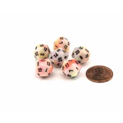 Dice>Festive 12mm Mini 20 Sided D20 Dice, 6 Pieces - Circus with Black Numbers - Your Source for Gaming Essentials